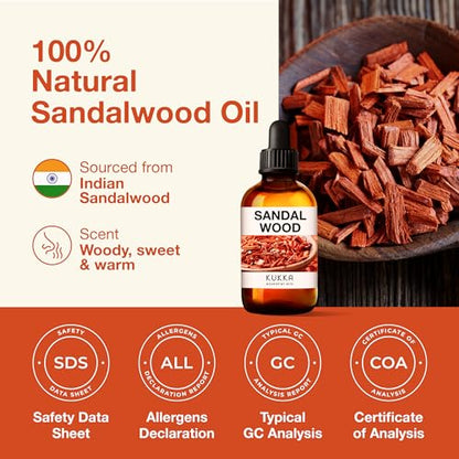 Kukka Sandalwood Essential Oils for Diffuser - 100% Natural Sandalwood Oil - Sandalwood Essential Oil