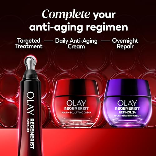 Olay Regenerist Under Eye Cream Roller – Anti-Wrinkle Eye Serum for Crow’s Feet & Eye Bags with Peptides & Bakuchiol (0.7 oz)