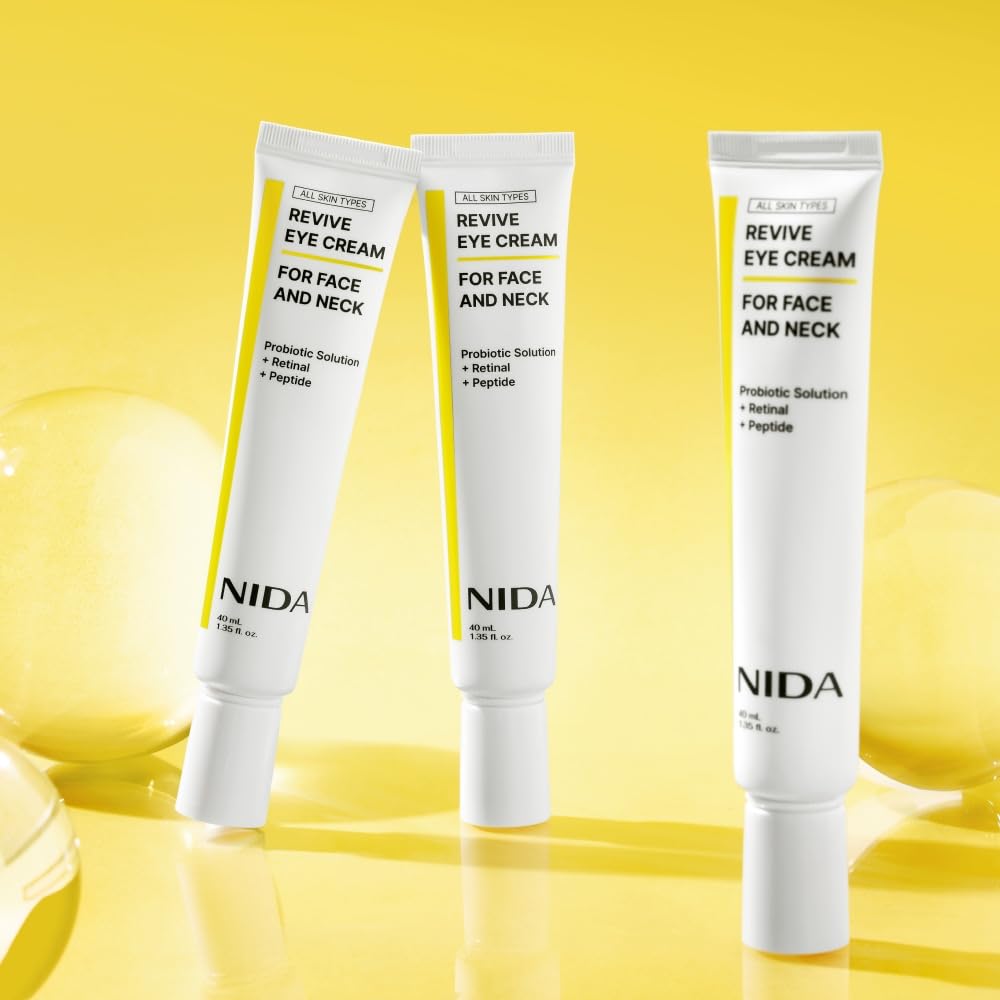 NIDA Revive Eye Cream for Face & Neck - Probiotic, Retinal & Peptide Formula for Wrinkles, Firmness & Cell Turnover (1.35 fl. oz / 40ml)