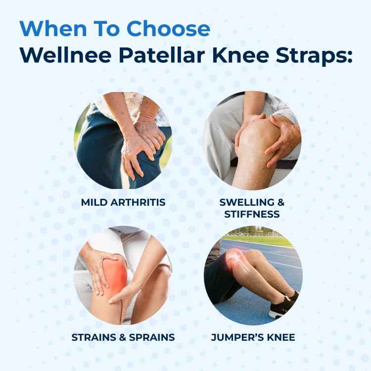Wellnee Knee Support Bundle - Adjustable Patella Knee Strap + Herbal Knee Patches for Everyday Comfort, Activity & Recovery (1 Strap + 10 Patches)