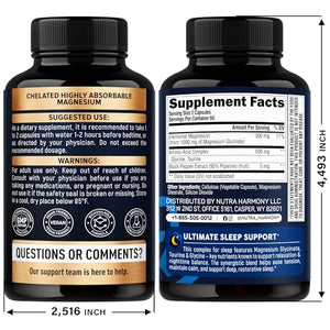 Magnesium Glycinate - Sleep & Relaxation Support - Extra Strength Glycinate, Glycine & Taurine 1500 mg - Magnesium Supplement for Women & Men - Chelated & High Absorption - Made in USA - 120 Capsules NUTRAHARMONYBuy Supplements Australia