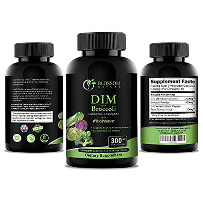 DIM Supplement 300mg with Broccoli 200mg BioPerine 10mg-Hormone and Estrogen Balance