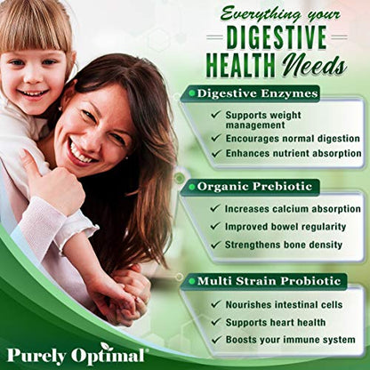 Purely Optimal Premium Digestive Enzymes Plus Prebiotics & Probiotics - for Better Digestio