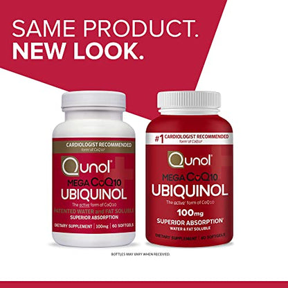 Qunol Ubiquinol CoQ10 100mg Softgels, Mega Ubiquinol 100mg - Superior Absorption