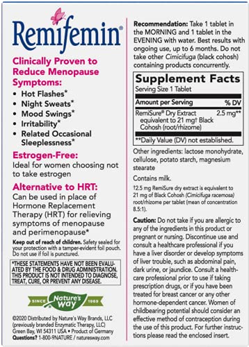 Enzymatic Therapy Remifemin Estrogen-Free Menopause Relief, 120 Tablets