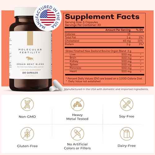 Molecular Fertility Beef Organ Complex - Pasture-Raised, Grass Fed Beef Liver, Brain, Heart, Spleen, Pancreas Blend, Healthy Hormone Balance and Fertility Supplement for Women and Men, 180 Capsules