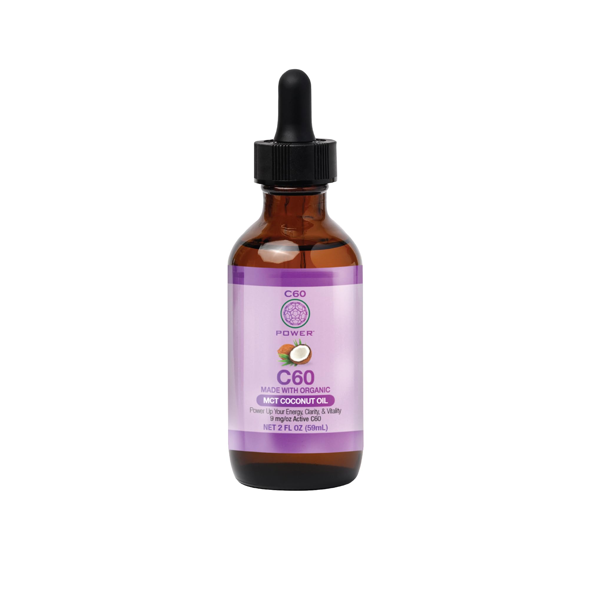 C60 Power MCT 2 oz Organic Coconut Oil, 99.99% Pure Carbon Fullerenes