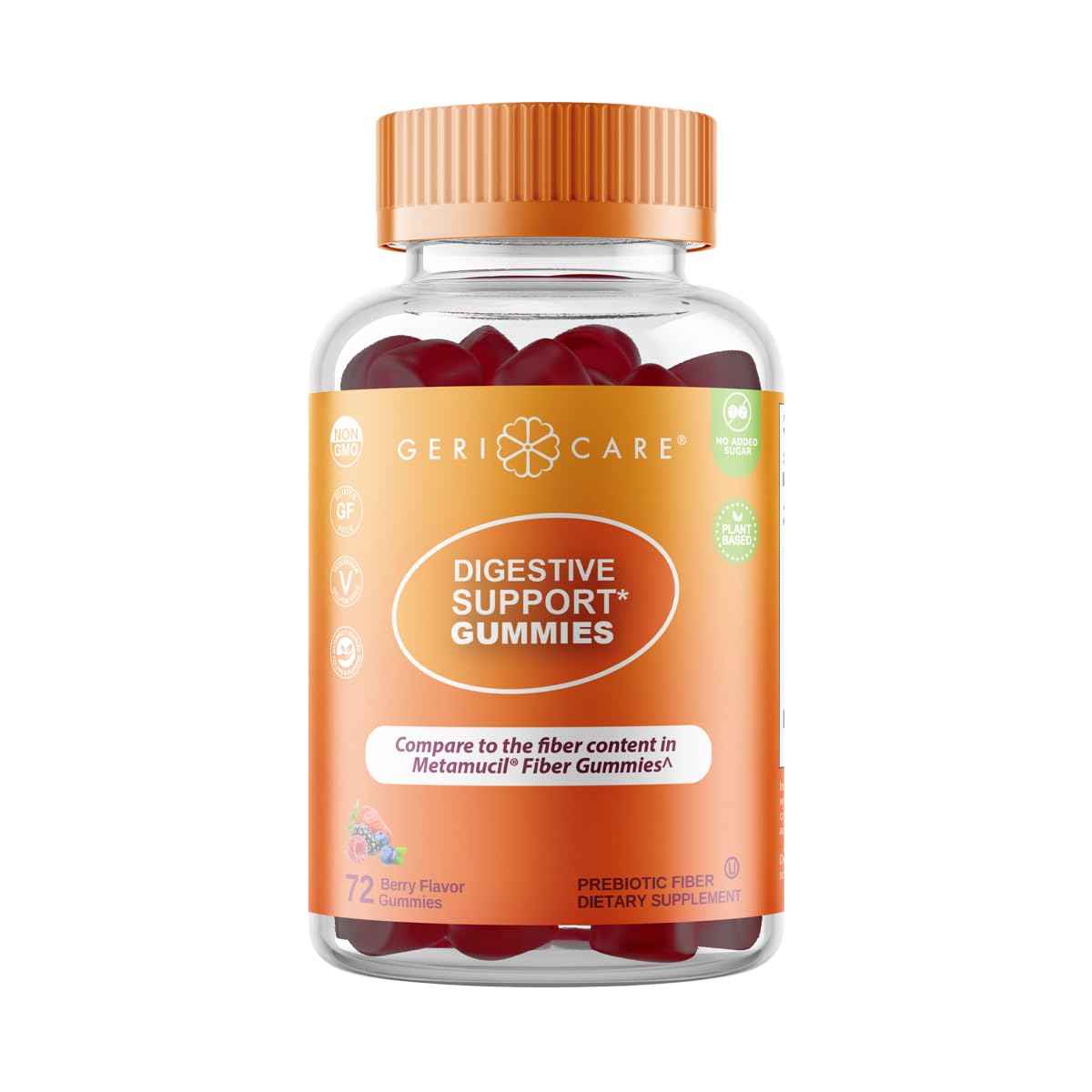 GeriCare Prebiotic Digestive Support, Gummies Compare to Metamucil Fiber Gummies, Berry Flavor, 72 Count, Plant-Based Fiber for Gut Health, Non-GMO