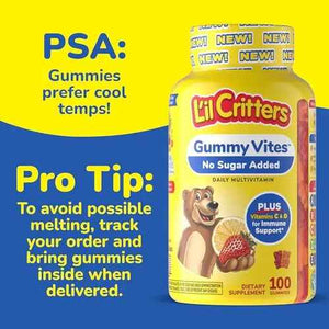 L’il Critters Gummy Vites No Sugar Added Daily Gummy Multivitamin for Ages 2+ Toddlers & Kids, Vitamin C, D3 for Immune