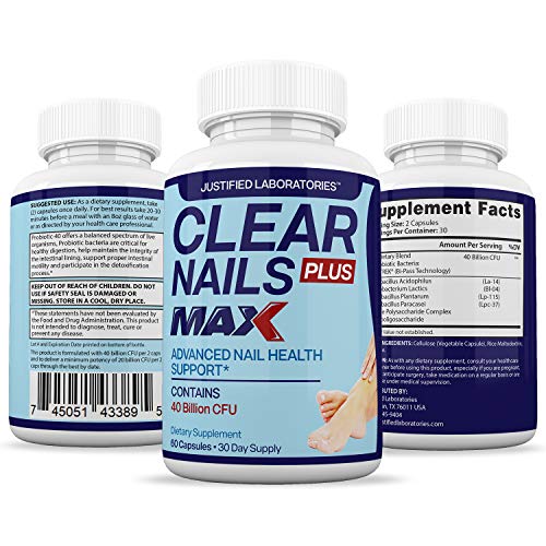 Justified Laboratories (3 Pack) Clear Nails Plus Max Pills 40 Billion CFU Probiotic 60 Caps