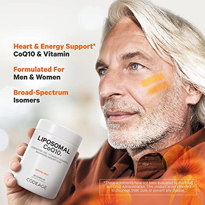 Codeage Liposomal CoQ10 Supplement - Vitamin E Isomers Tocopherols - 125mg Coenzy