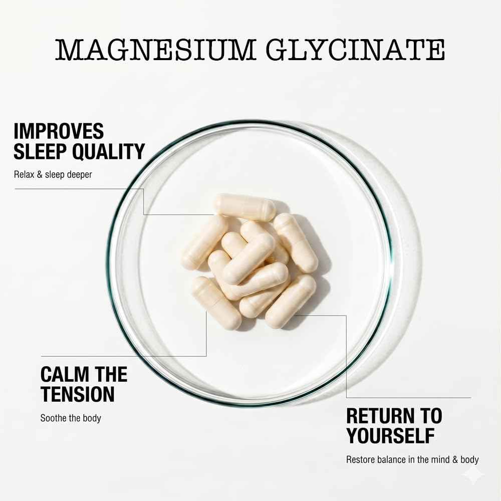 Zenium - Magnesium Glycinate for Sleep, Chelated, 600mg per Serving, 120 Capsules - High Absorption - Relieve Tension, Worry, Nervousness - Calm The Mind & Body - Ayurvedic - Natural Relief Supplement