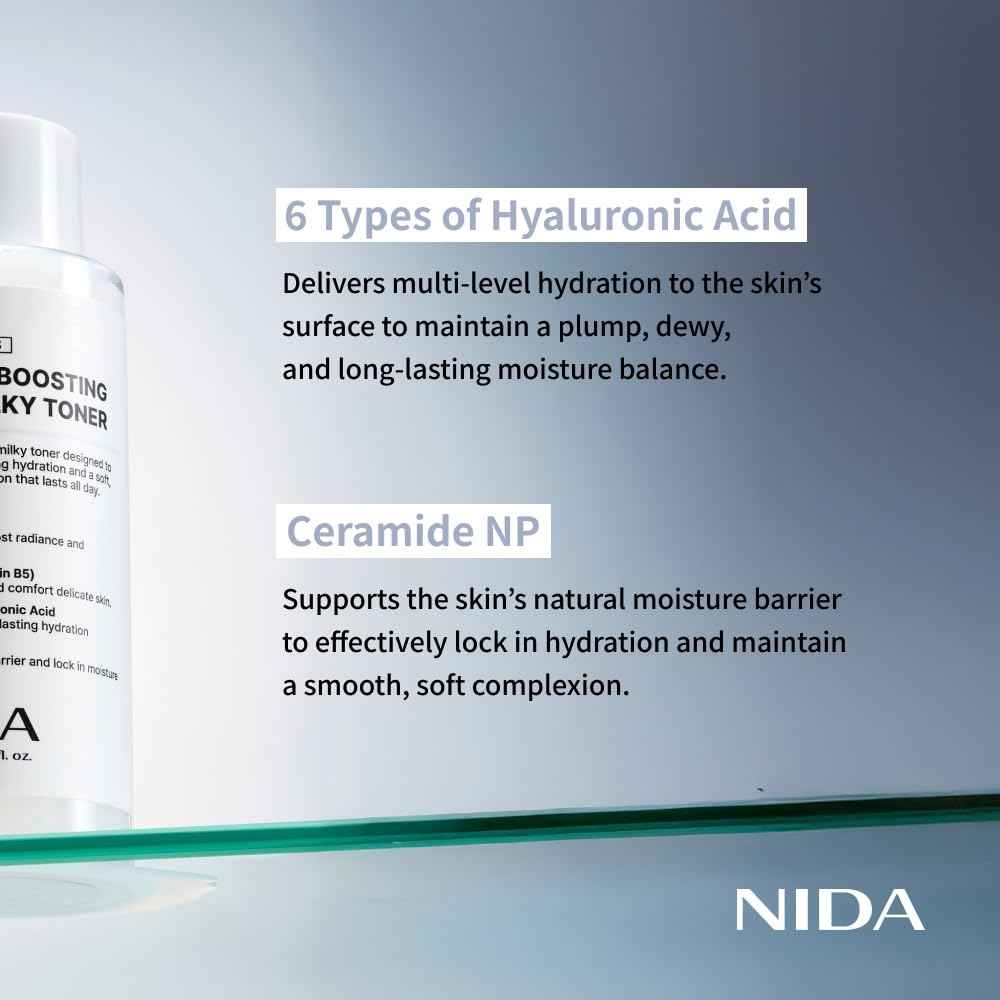 NIDA Youth-boosting Rice Milky Toner, for Glass Skin | Rice Bran Extract, Niacinamide, Ceramide NP, Panthenol | Deep Moisturizing, Hydrating and Refreshing