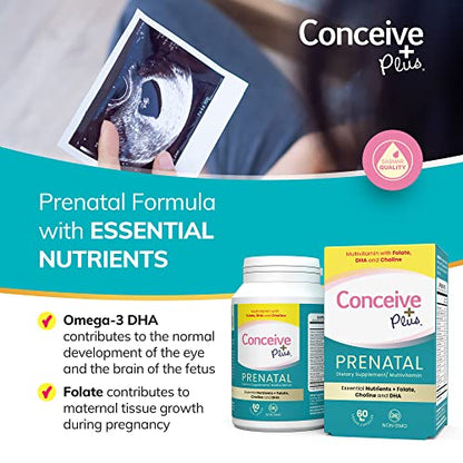 CONCEIVE PLUS Prenatal Vitamins for Women - DHA, Choline + Folate, Healthy Pregnancy