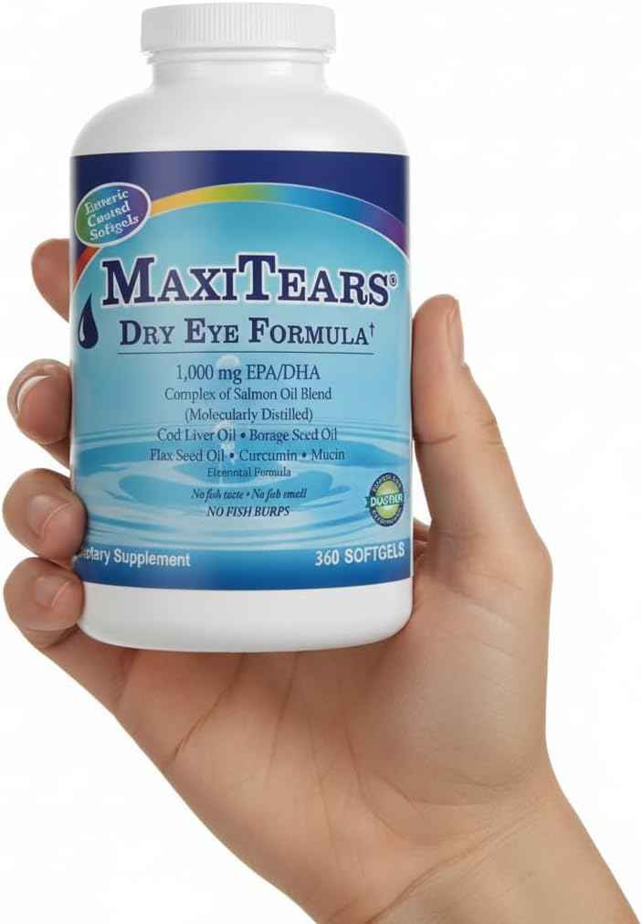 Dry Eye Supplement, Omega-3 Fish Oil Eye Health Supplement for Adults, Enteric-Coated Softgels with Mucin Complex, Turmeric Root, Eye Vitamins A & D3, EPA & DHA, 90-Day Supply, 360 Count