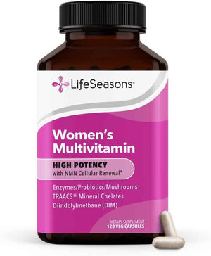 LifeSeasons Women's Multivitamin - High Potency with 21 Vitamins & Minerals, PureWay-C, NAD+, Active B-Vitamins, TRAACS Chelates, enXtra for Energy, Probiotics & Mushrooms - 120 Veg Capsules