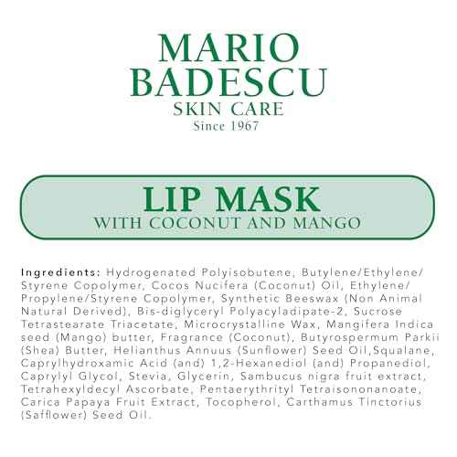 Mario Badescu Lip Mask with Coconut and Mango for All Skin Types, Overnight Lip Treatment Enriched With Skin Softening Coconut Oil, Sunflower Seed Oil and Hydrating Shea Butter, 0.5 Ounces