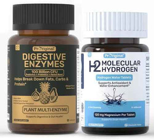 12 PPM Molecular Hydrogen Tablets & Digestive Enzymes with Probiotics and Prebiotics - Daily Wellness & Digestive Routine - 2 Items