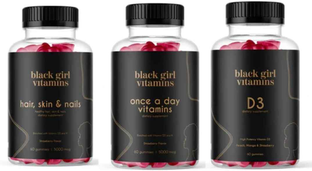 Black Girl Vitamins Look Good Feel Good Bundle - Hair Skin & Nails, Vitamin D3 2000IU & Once a Day Multivitamin - Women's Supplement Bundle