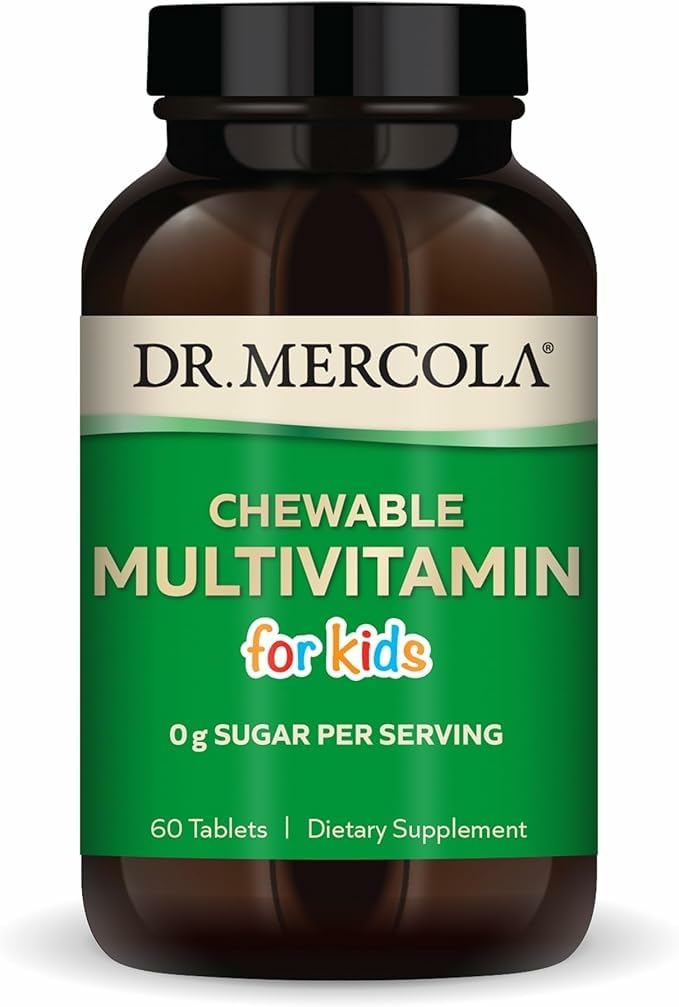 Dr. Mercola Chewable Multivitamin for Kids - 28 Vitamins & Minerals - 0g Sugar - Non-GMO, Gluten-Free & Soy-Free - Natural Orange Flavor - 60 Tablets