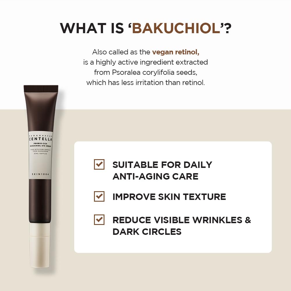 SKIN1004 Madagascar Centella Probio-Cica Bakuchiol Eye Cream (20ml) – Gentle Retinol Alternative for Fine Lines, Firming & Deep Hydration