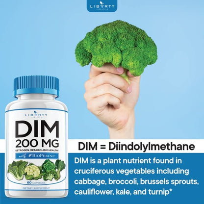 Liberty Lifestyle DIM Supplement 200mg - DIM Diindolylmethane Plus BioPerine - Estrogen Balance