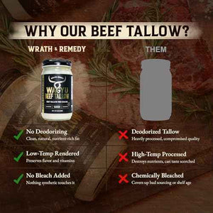 Wrath & Remedy Organic Beef Tallow for Skin - 4 OZ (Vanilla) & Wagyu Beef Tallow for Cooking (14 oz)