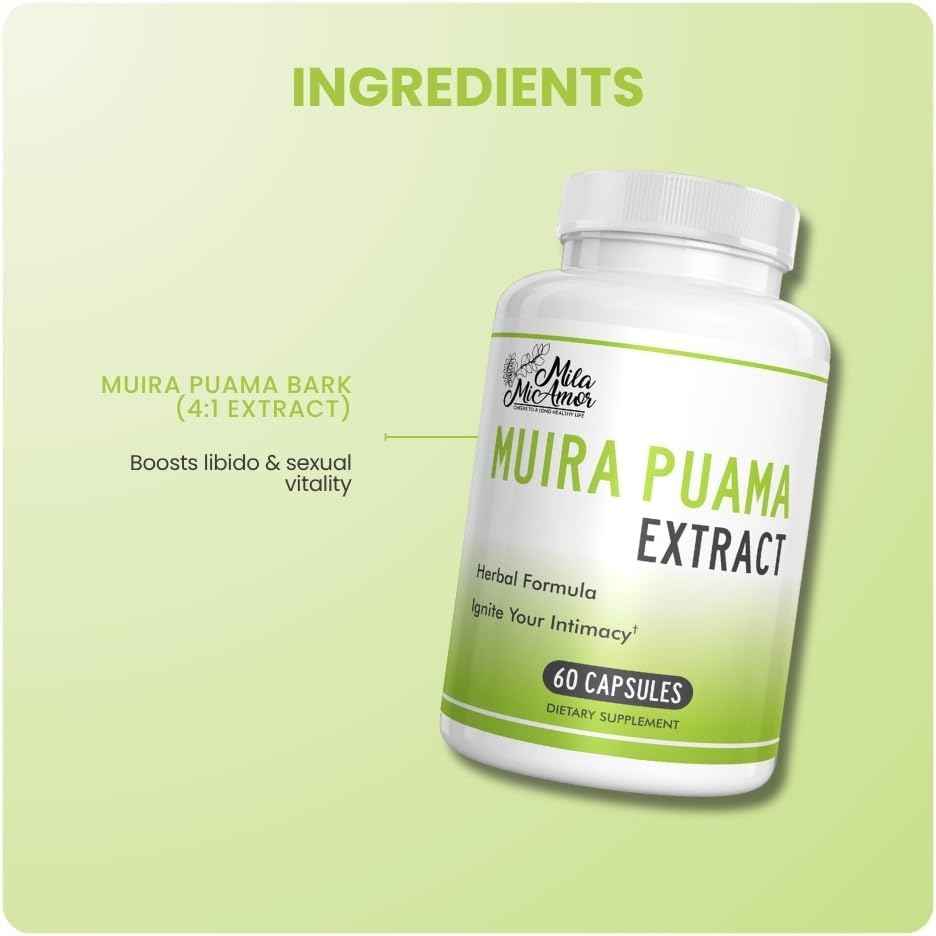 Muira Puama Extract Capsules 550mg, Muira Puama Bark 4:1 Extract, Herbal Formula for Men and Women, Non-GMO, GMP Certified, Made in USA, 60 Capsules