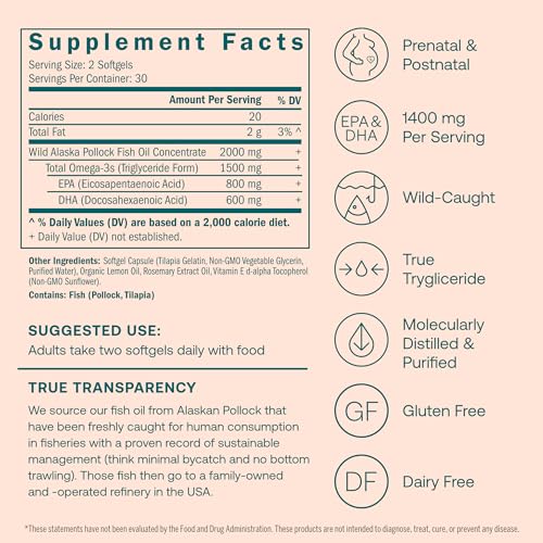 True Grace Prenatal DHA - 60 Softgels - 1400mg of DHA & EPA - for Pre-Conception, Pregnancy