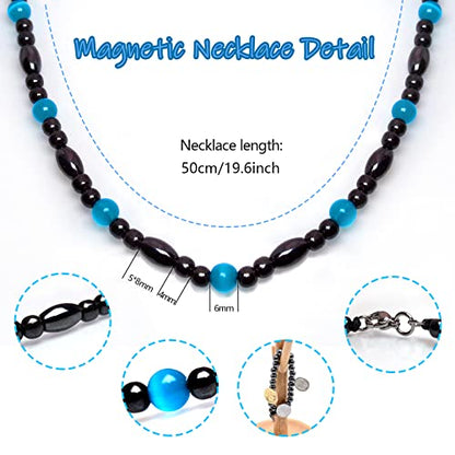 Magnetic Therapy Necklace Hematite Necklace Black Obsidian Aquamarine Magnetic Necklace