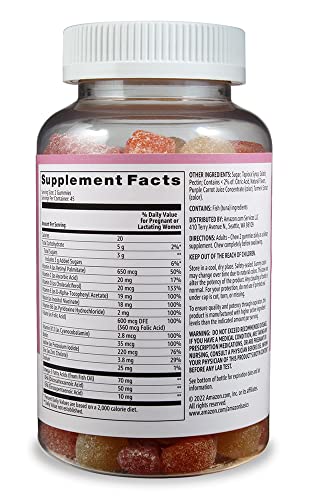 Amazon Basics Prenatal & DHA Gummy, Rasberry & Lemon Flavor, 90 Count (Previously Solimo)