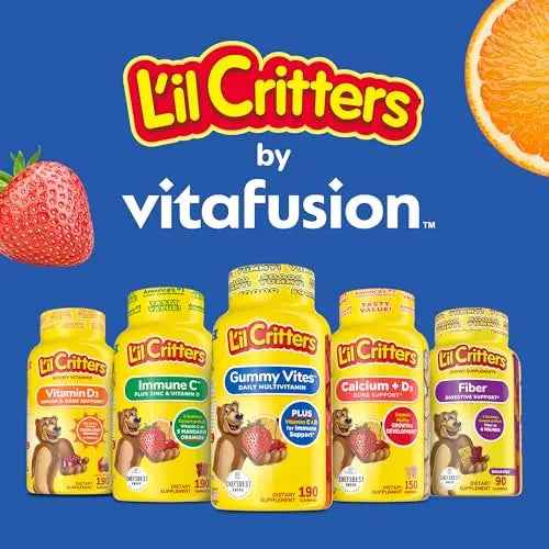 L’il Critters Gummy Vites No Sugar Added Daily Gummy Multivitamin for Ages 2+ Toddlers & Kids, Vitamin C, D3 for Immune
