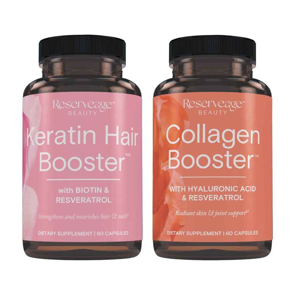 Reserveage Ultra Collagen Booster & Keratin Hair Booster - Features Dermaval, Biotin & Resveratrol - Support Hair & Skin - 60 Ultra Collagen Capsules, 60 Keratin Capsules