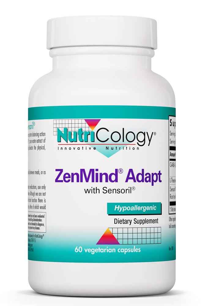 NutriCology ZenMind Adapt - 200 mg L-Theanine, 125 mg Ashwagandha & 550 mg GABA - Supports Stress Response and Calmness - Vegetarian Capsules - Hypoallergenic Formula - 30 Servings - 60 Capsules