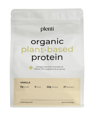 plenti Organic Plant-Based Protein Powder: Vanilla - 20g Pea Protein + Probiotics, Digestive Enzymes & Omega 3-6, Gut Friendly, Sugar Free, 27 Servings (2 lbs) plentiBuy Supplements Australia