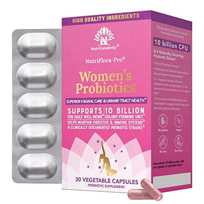 NutriCelebrity NutriFlora-Pro Probiotics for Women - Support Vaginal, Urinary Health (UTI)