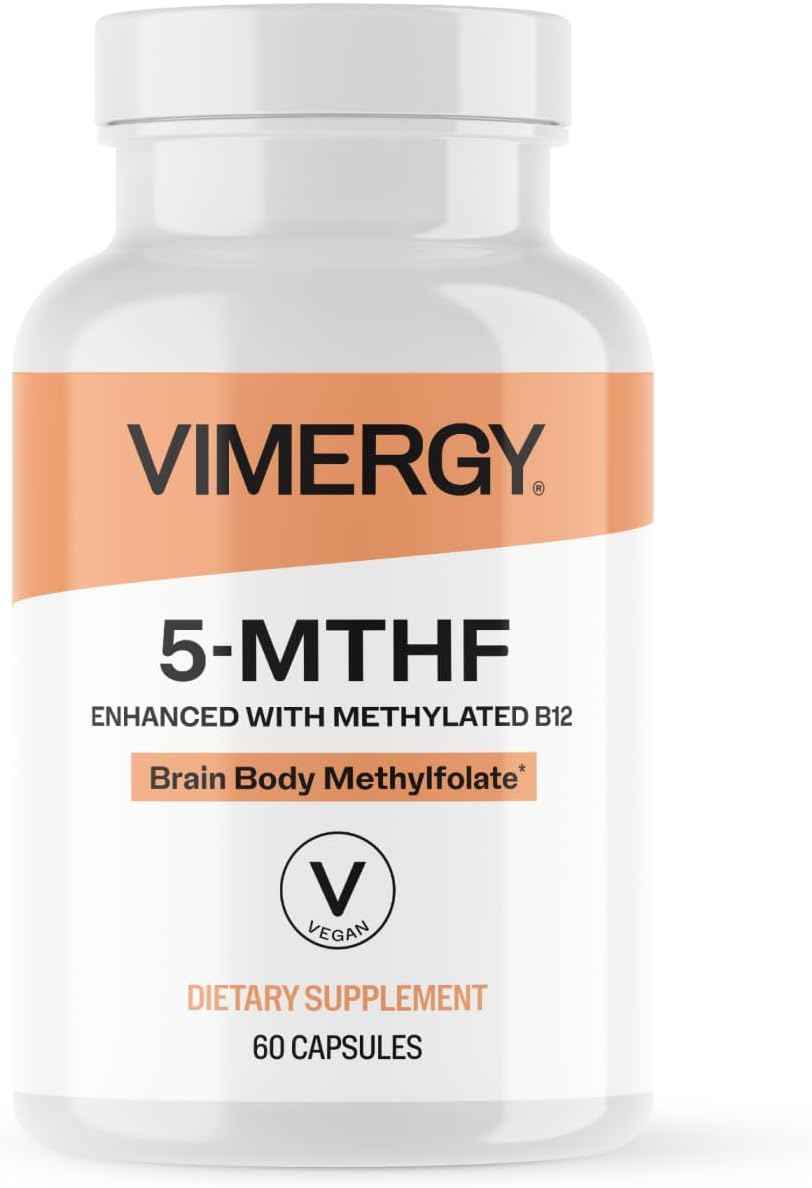 Vimergy 5-MTHF Capsules - 60 Servings (1 Capsule/Serving) 8500mcg L-Methylfolate Glucosamine and 500 mcg Vitamin B12 Supplement –Bioavailable Folate Supplement, Vegan (60 ct)