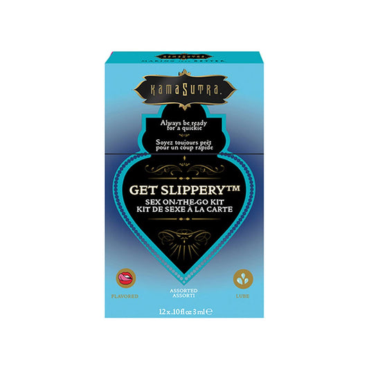 Kama Sutra Get Slippery Sex-to-Go Kit – 12 Assorted Sachets of Premium Lubricants and Enhancers – Great for Travel, Boyfriend Girlfriend, Wife, Husband, Birthday, Anniversary, Valentine Gift