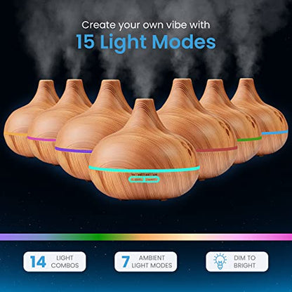 Ultimate Aromatherapy Diffuser & Essential Oil Set - Ultrasonic Top 10 Oils Modern with 4 Timer 7 Ambient Light