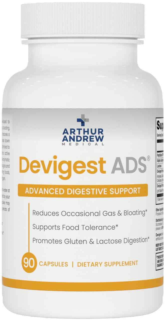 Arthur Andrew Medical - Devigest ADS, Advanced Digestive Support, Relief for Lactose Intolerance and Casein Sensitivities, Vegan, Non-GMO, 180 Capsules - Advanced Digestive Support, Relief For Lactose, Gluten, & Dairy Intolerance, & Casein Sensitivities