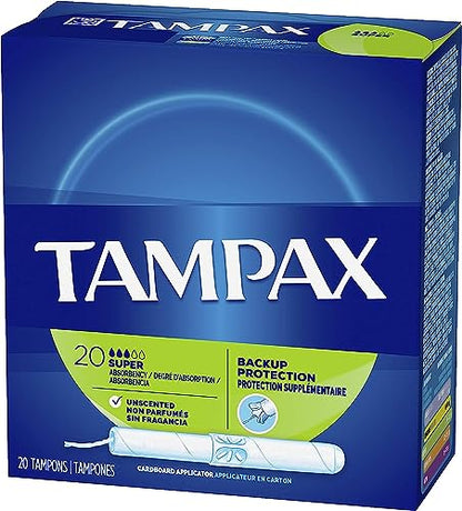 Tampax Tampons, Super Absorbency, Cardboard Applicator, Leakgaurd Skirt, Unscented, 20 Count