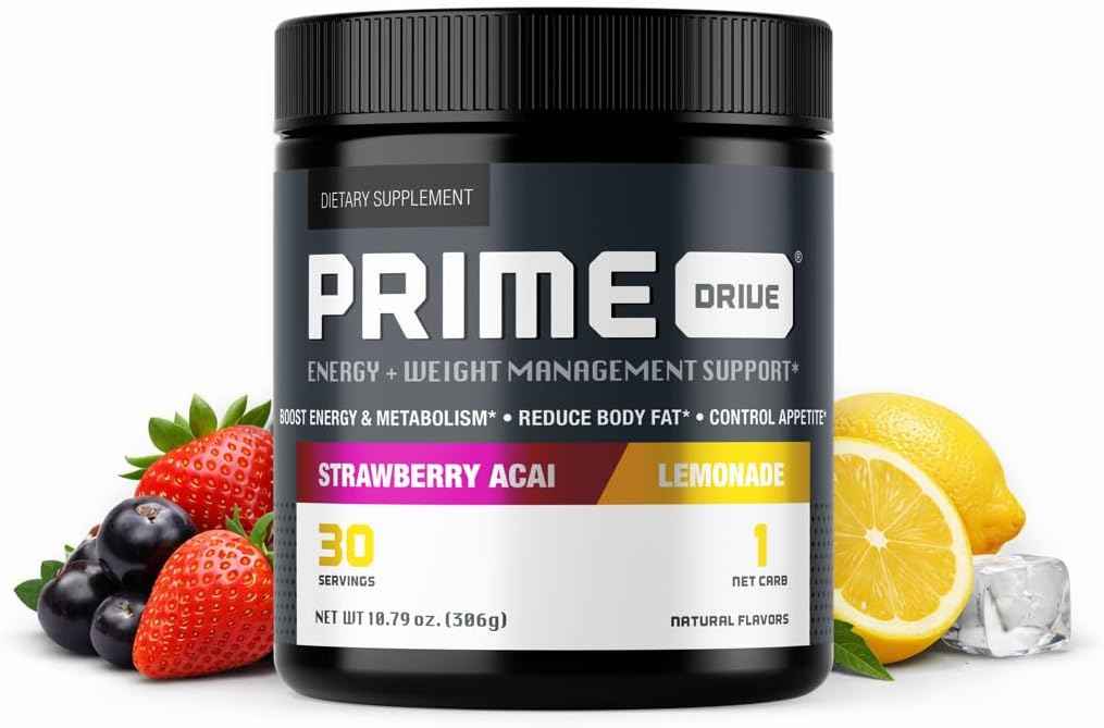 Prime Drive Strawberry Acai Lemonade Pre Workout Energy Drink Powder, Provides Energy, Focus and Intensity, Boosts Metabolism (30 Servings)…
