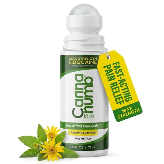 Cannanumb Pain Relief Roll On Topical Analgesic for Adults with Lidocaine – Fast Acting Relief for Knee Pain, Neck, Foot & Lower Back with Arnica Boswellia & Menthol 2.5oz
