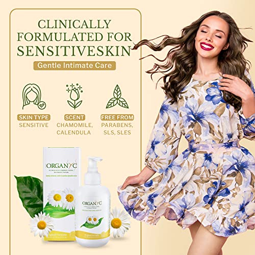 Organyc Feminine Intimate Wash for Sensitive Skin with Chamomile, Free from Chlorine, Parabens