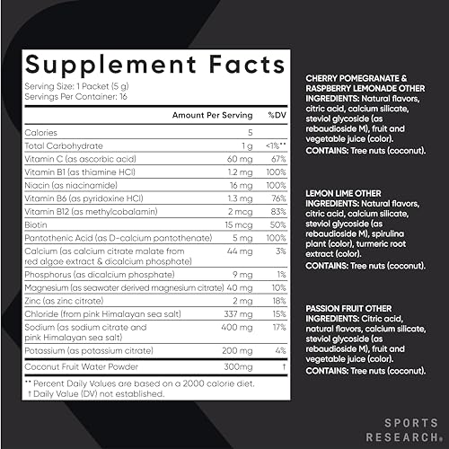 Sports Research Hydrate Electrolytes Powder Packets - Sugar-Free & Naturally Flavored