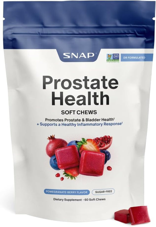 Snap Supplements Prostate Health Supplement for Men, 60 Sugar-Free Chews - Plant Sterols, Nettle Root & Reishi Mushroom - Supports Prostate and Urinary Wellness, Pomegranate-Berry Flavor, Vegan