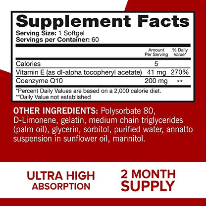 Qunol CoQ10 200mg Softgels, Ultra CoQ10 - Ultra High Absorption Coenzyme Q10 Supplem