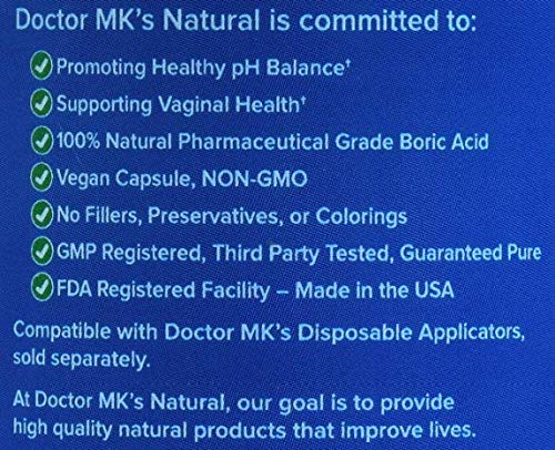 doctor MK's NATURAL Boric Acid Suppossitories (600mg) with Individually Wrapped Applicators