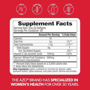AZO Cranberry Supplement, Made with Concentrated Whole Fruit Cranberry Powder to Help Cleanse and Protect the Urinary Tract