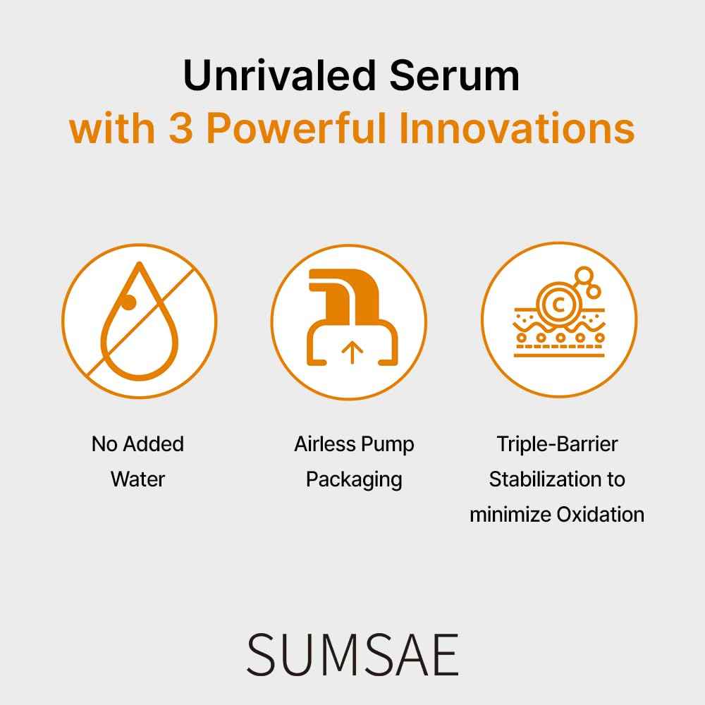 SUMSAE Pure Vitamin C Serum - Korean Skincare with Vitamin 10.5%, Waterless (No oxidation formula), Special Airless Pump, Brightening and Firming Skin
